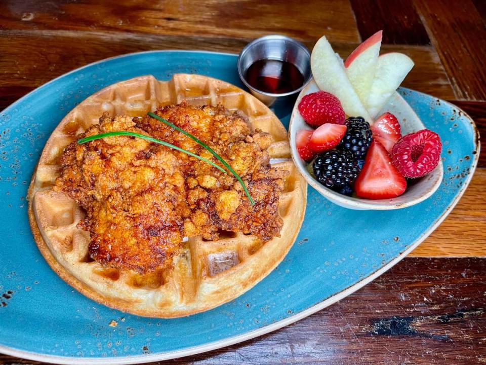 OBC Kitchen offers two buttermilk-fried cutlets, prepared in a Bloody Mary spice rub, served over a warm Belgian waffle.