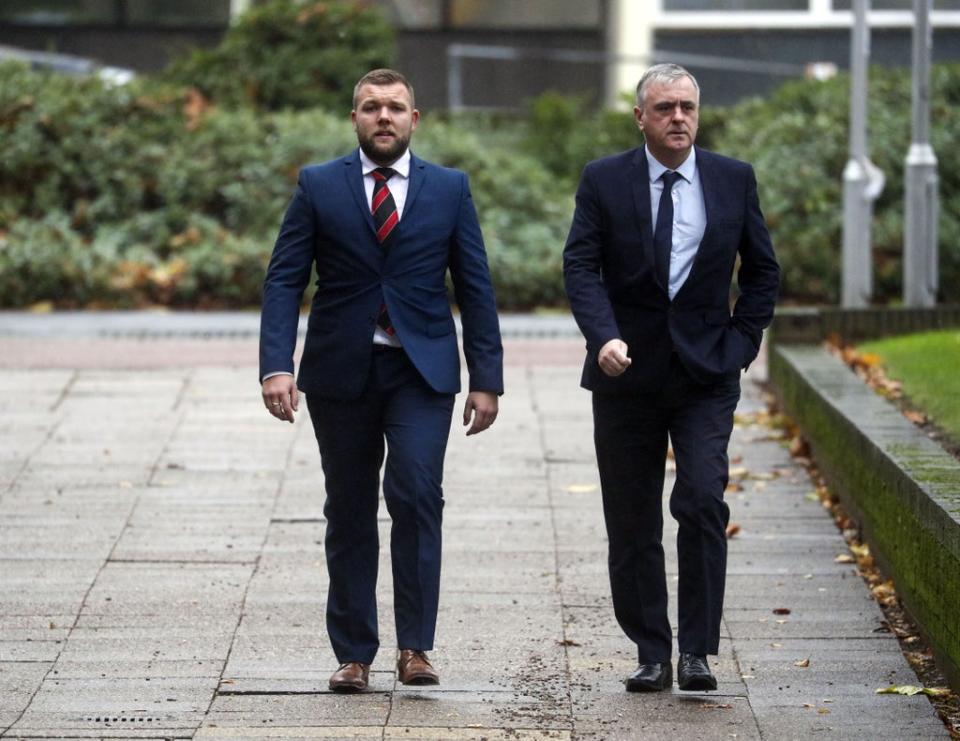Birmingham-based Pc Declan Jones (left) arriving at Coventry Magistrates’ Court fora previous hearing (Steve Parsons/PA) (PA Archive)