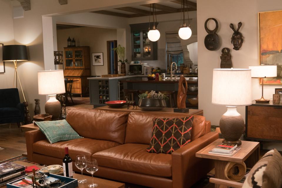 The living room and kitchen in Robert and Sol’s house on Grace and Frankie.