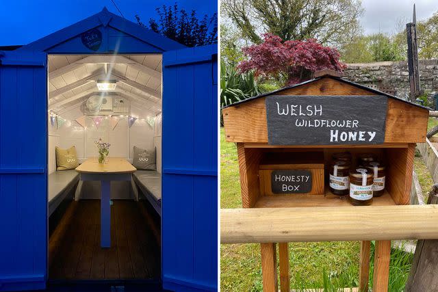 <p>Courtesy of Nina Ruggiero</p> A canal-side cabin for private dining; local Welsh honey along the canal.