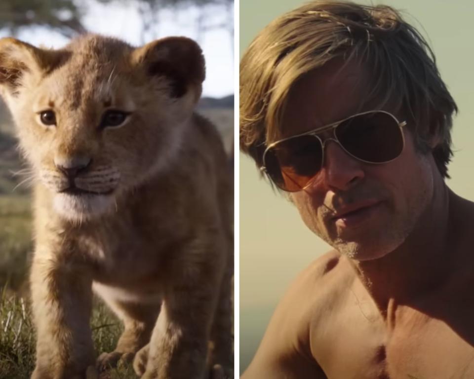 The Lion King's Simba and Brad Pitt in Once Upon a Time in Hollywood