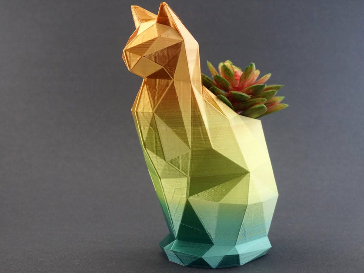 rainbow origami cat planter