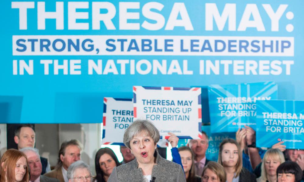 Theresa May speaks to supporters in the village of Banchory, Aberdeenshire last week