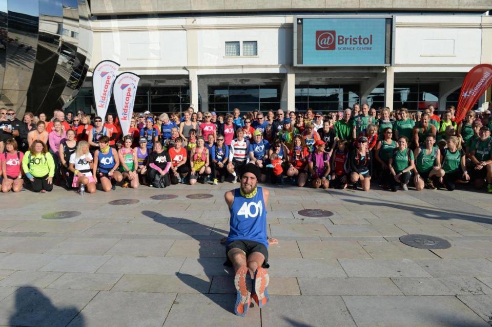 Ben Smith surrounded by a group of his supporters during his 401 marathon challenge (Michael Lloyd)