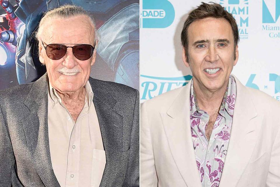 <p>Kevin Winter/Getty ; Jason Koerner/WireImage</p> Stan Lee photographed in 2015 in Hollywood; Nicolas Cage photographed in 2023 in Miami