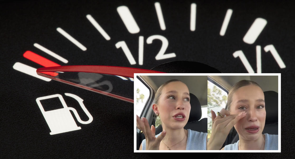 Mujer llora por no saber qué hacer al quedarse sin gasolina, pero logró resolverlo. Foto: Captura de video TikTok vía @andybadilloo / Getty Images