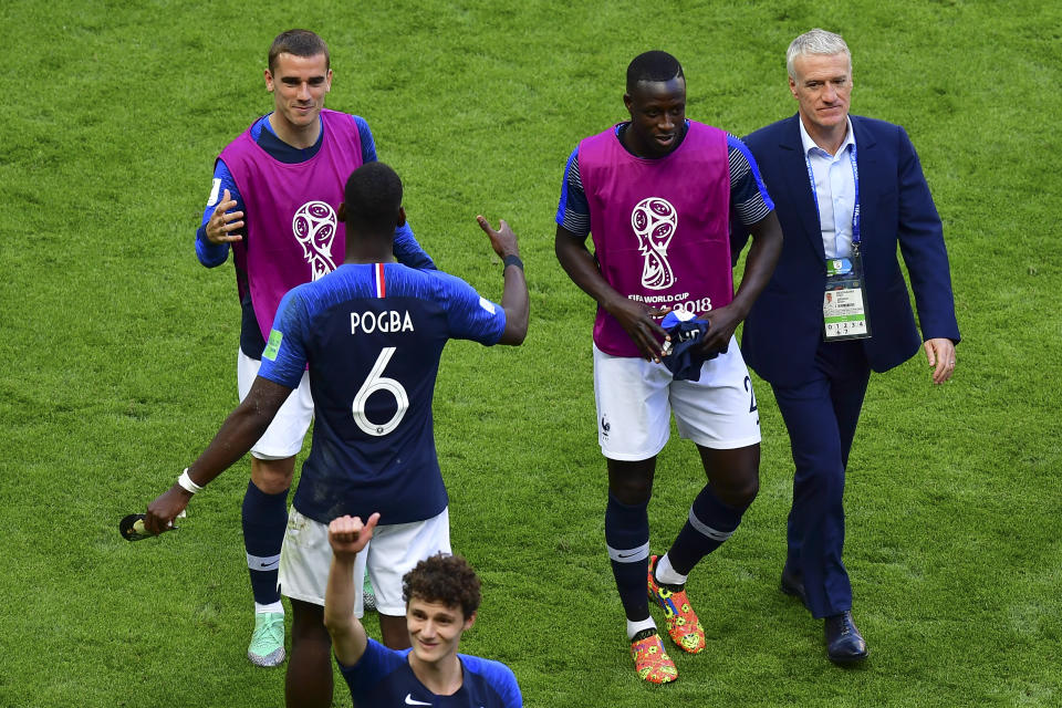 <p>France players leave the pitch after getting off to a winning start in the World Cup </p>