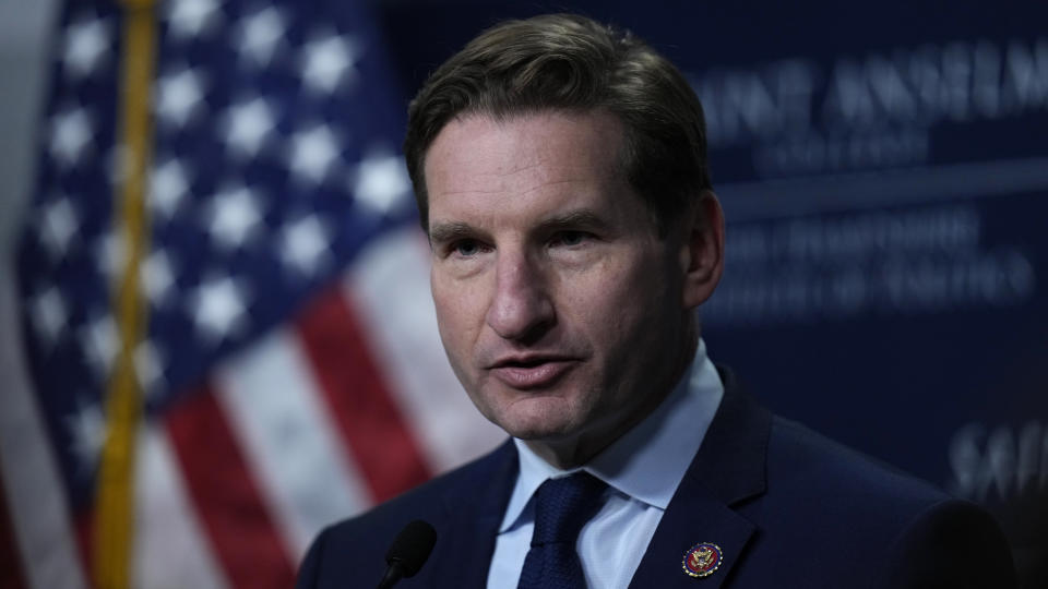 FILE - Democratic presidential candidate Rep. Dean Phillips, D-Minn, during a campaign stop, Tuesday, Oct. 31, 2023, in Manchester, N.H. (AP Photo/Charles Krupa, File)