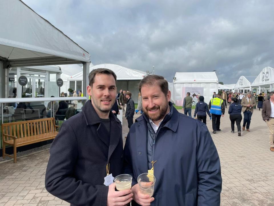 Cut-price entry: Nick Madden and Dave Hartley got tickets priced £175 for the Gold Cup at £85 from a friend who couldn’t go (The Independent)