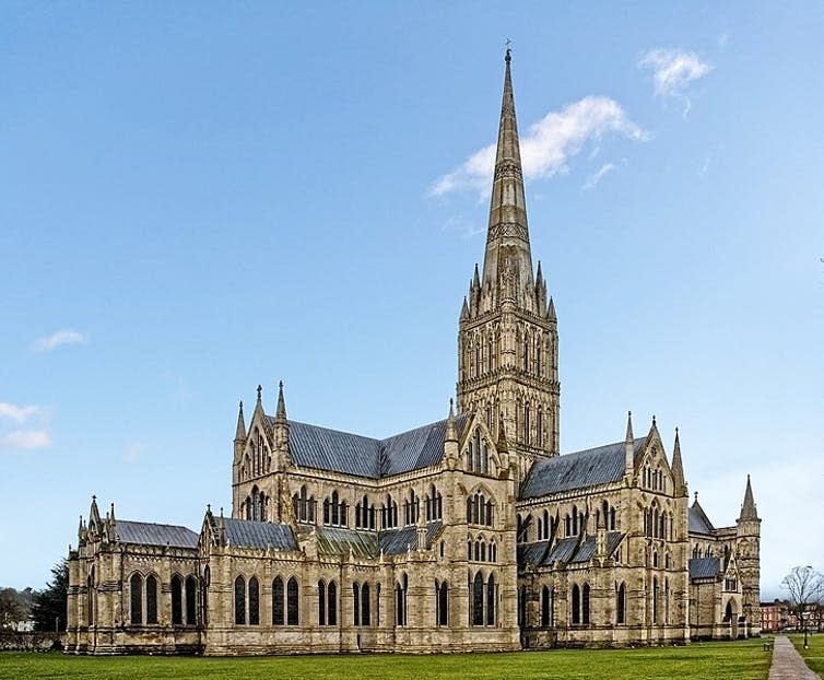 <span class="caption">The two Russians claim they were in Salisbury to see the ‘world famous’ cathedral and 123-metre spire.</span> <span class="attribution"><a class="link " href="https://commons.wikimedia.org/wiki/File:SalisburyCathedral-wyrdlight-EastExt.jpg" rel="nofollow noopener" target="_blank" data-ylk="slk:Antony McCallum, WyrdLight.com;elm:context_link;itc:0;sec:content-canvas">Antony McCallum, WyrdLight.com</a>, <a class="link " href="http://creativecommons.org/licenses/by/4.0/" rel="nofollow noopener" target="_blank" data-ylk="slk:CC BY;elm:context_link;itc:0;sec:content-canvas">CC BY</a></span>