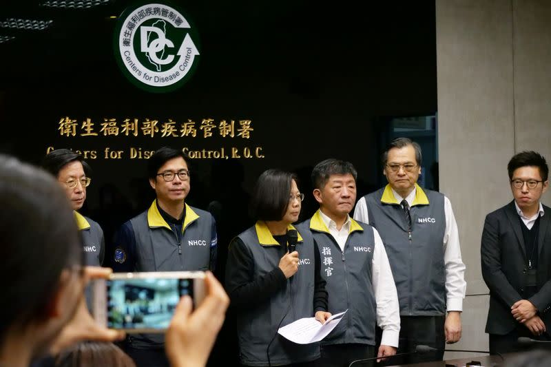 Taiwan President Tsai Ing-wen speaks about the coronavirus situation in Taiwan, during a news conference at the Centers for Disease Control in Taipei