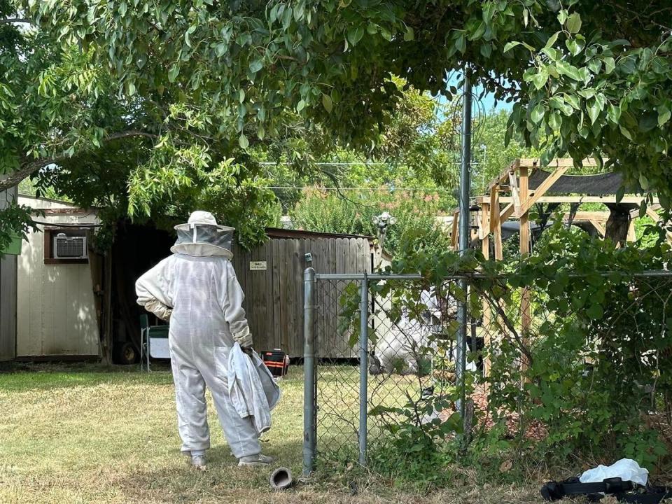 Firefighters and officers were stung after discovering a deceased man while extinguishing a fire near a beehive in the 700 block of Vaquero Street, but did not need additional treatment. White Settlement Police Department