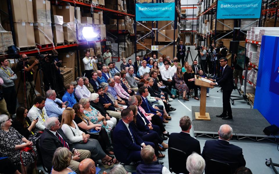 Rishi Sunak, the Prime Minister, launches the Welsh Tory manifesto in Rhyl, north Wales, this morning