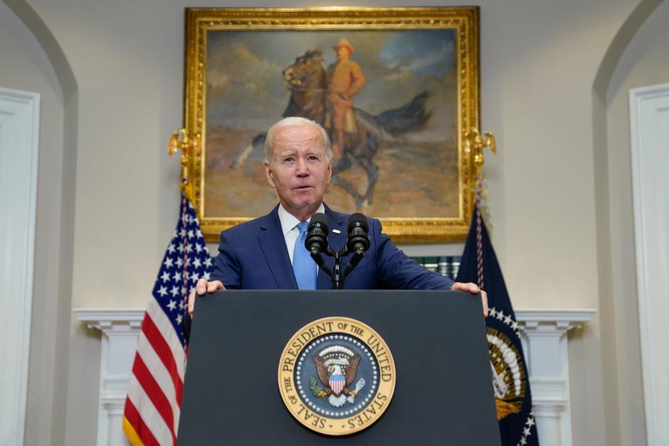 President Joe Biden speaks about the debt limit talks in the Roosevelt Room of the White House, Wednesday, May 17, 2023, in Washington. (AP Photo/Evan Vucci) ORG XMIT: DCEV420