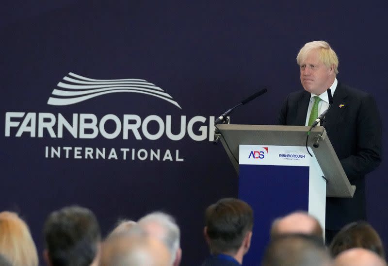 Britain's Prime Minister Boris Johnson attends the Farnborough International Airshow in Farnborough