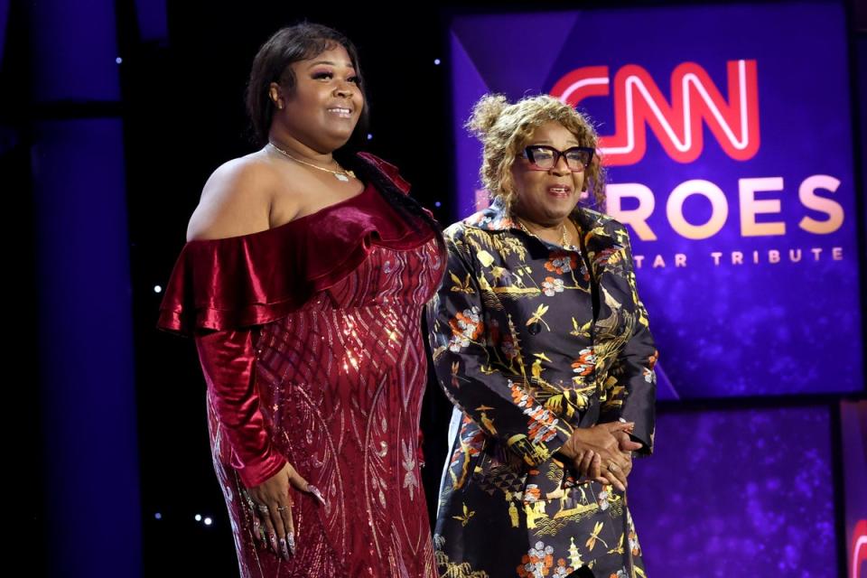 Shaye Moss, left, and Ruby Freeman speak onstage during the 16th annual CNN Heroes: An All-Star Tribute at the American Museum of Natural History in 2022 (Getty Images for CNN)