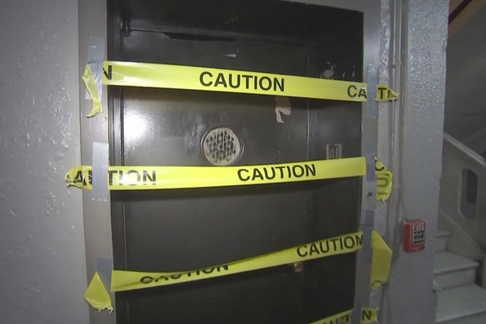Caution tape over the elevator. (NBC New York)