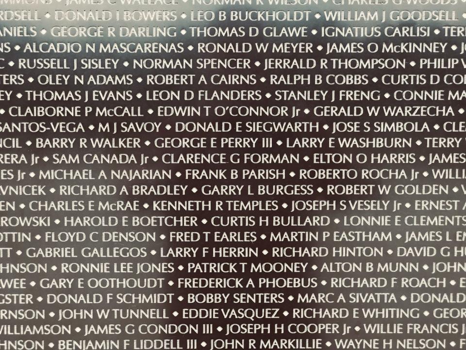 Seen here are dozens of the names among the tens of thousands etched into the Wall That Heals, a scaled representation of the Vietnam War Memorial in Washington, D.C. The wall is currently in Sanford, across from Walmart on Route 109, now through Sunday, Sept. 10.