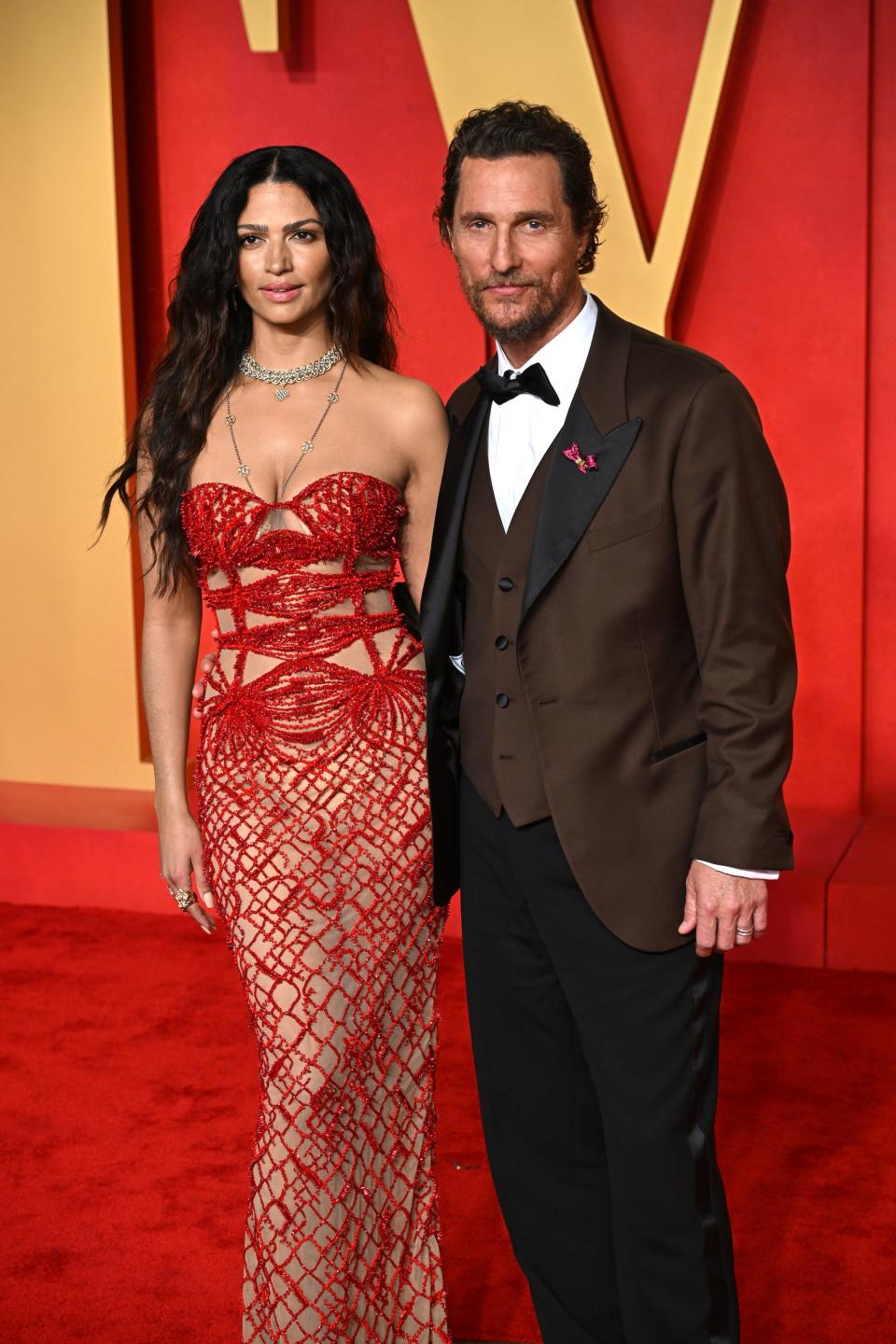 Camila Alves and Matthew McConaughey attending the 2024 Vanity Fair Oscar Party