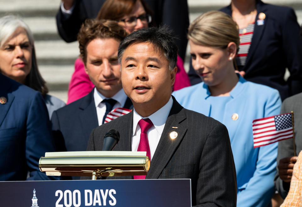 Rep. Ted Lieu (D-Calif.) speaks at a July press event with House Democrats on the first 200 days of the 116th Congress. Lieu says the House, which just returned from its August recess, is already at work on possible impeachment. (Photo: Michael Brochstein/SOPA Images/LightRocket via Getty Images)