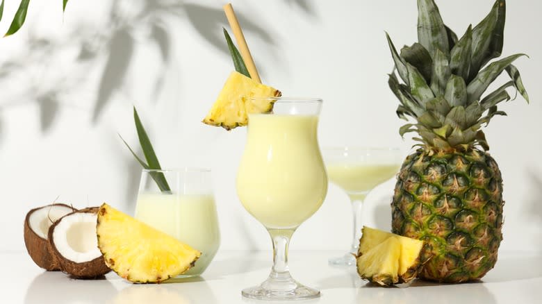 Pina colada cocktail with fresh pineapple