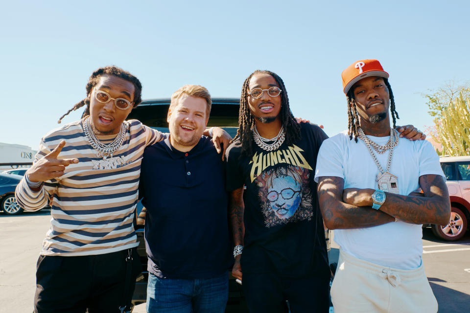 LOS ANGELES - NOVEMBER 13: Carpool Karaoke with Migos on The Late Late Show with James Corden. (Photo by Terence Patrick/CBS via Getty Images) 