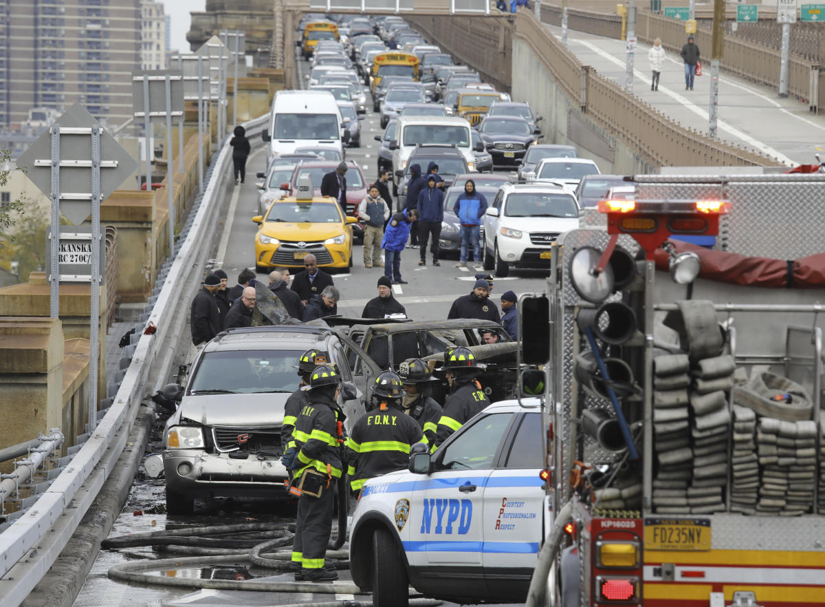 The Latest Police ID victim in fiery Brooklyn Bridge crash