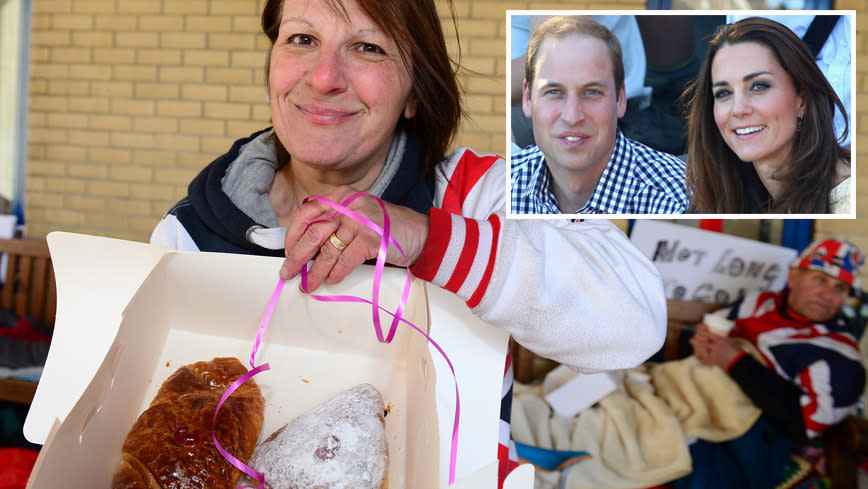 Danishes sent to royal fans waiting outside the Lindo Wing in London.