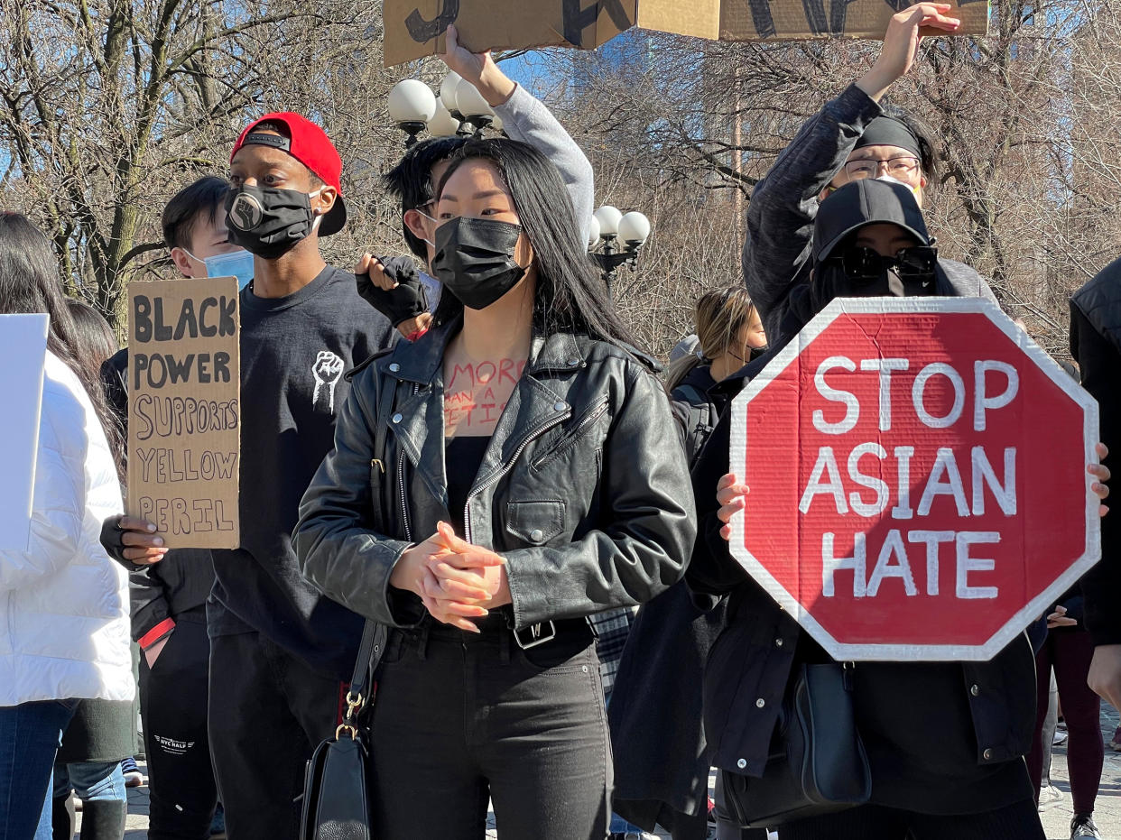 Black and Asian Solidarity Run at Union Square in New York City on March 21. A large crowd of people came together to show their support for the Asian community after the spa killings that occurred recently in Atlanta.