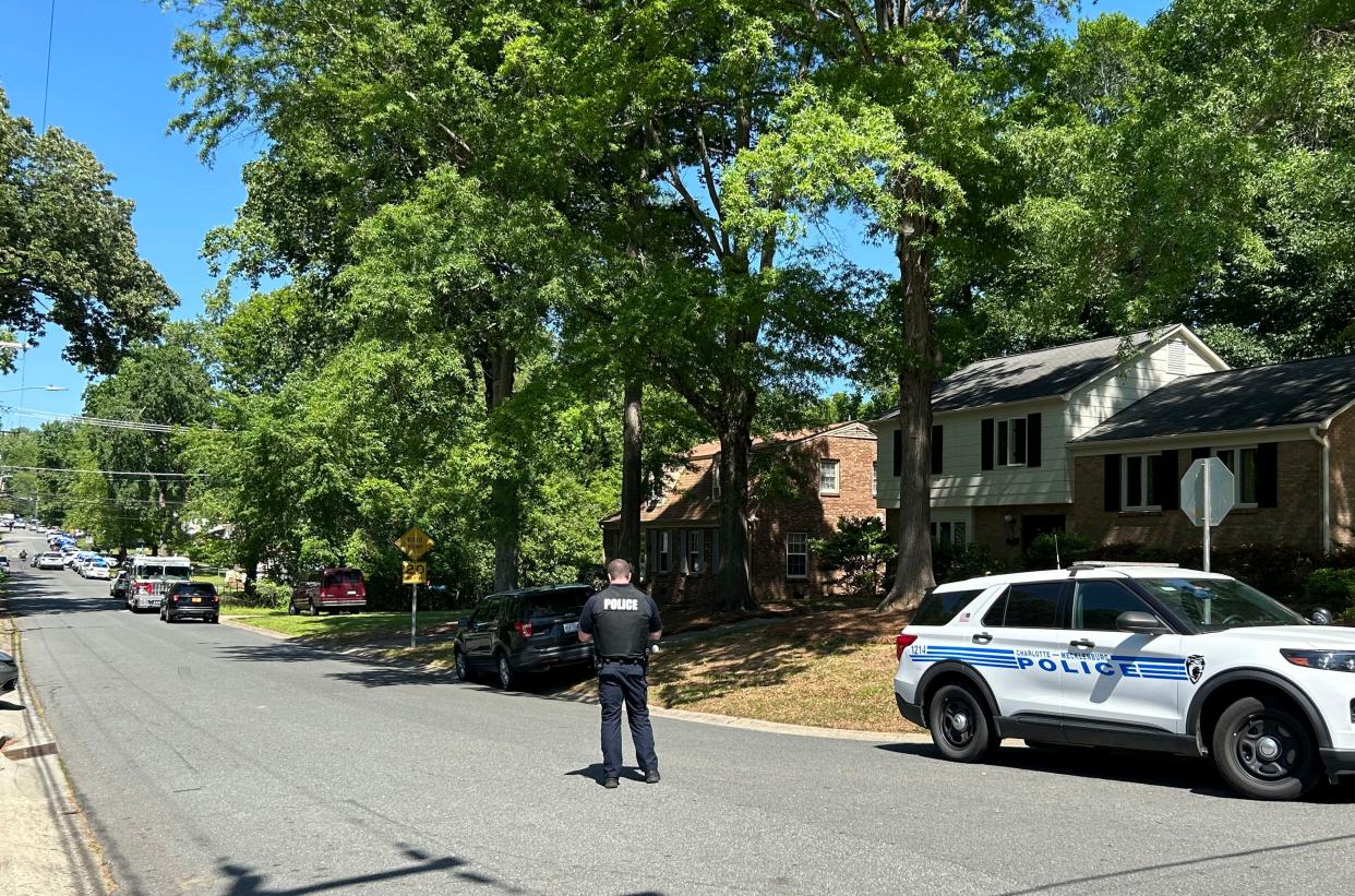 Charlotte Mecklenburg Police Department is responding to shots fired on Galway Drive in Charlotte, N.C., Monday, April 29, 2024 (AP)