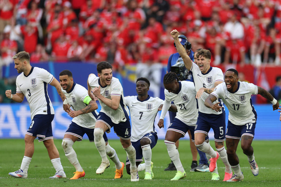 英格蘭與瑞士激戰到點球大戰才分出勝負。(Photo by Adrian DENNIS / AFP) (Photo by ADRIAN DENNIS/AFP via Getty Images)