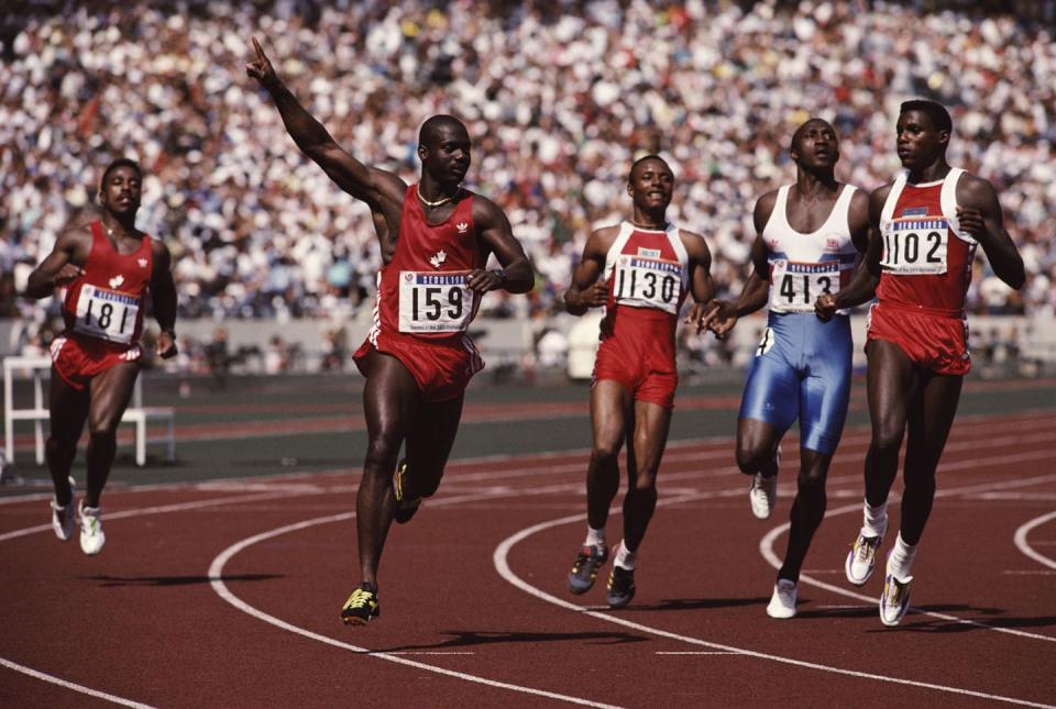 <p>Canadian sprinter Ben Johnson won the 100-meter race (that's him with his arm up in the air, celebrating) but the sweet feeling of victory didn't last long. He was disqualified for doping three days later and promptly stripped of his medal.</p>