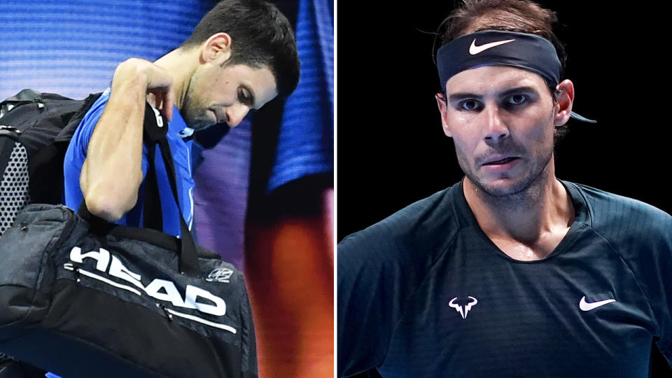 Novak Djokovic and Rafael Nadal, pictured here after losing in the semi-finals at the ATP Finals.