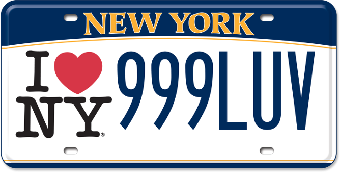 The I Love NY license plate is one of the custom license plate options available to drivers in New York.