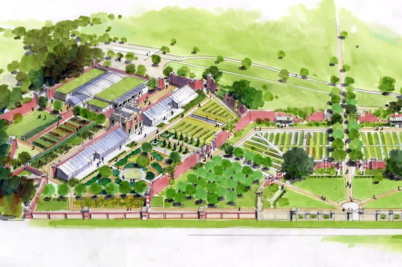 Concept art showing how Harlaxton Manor's Walled Garden will look upon completion