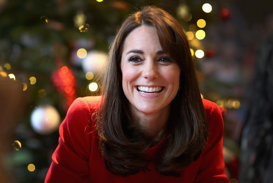 LONDON, ENGLAND - DECEMBER 15:  Catherine, Duchess of Cambridge attends the Anna Freud Centre Family School Christmas Party at Anna Freud Centre on December 15, 2015 in London, England.  The Duchess joined groups of families in Festive activities designed to help pupils reflect on the positive progress in their social relationships and communication skills.  (Photo by Chris Jackson - WPA Pool/Getty Images)