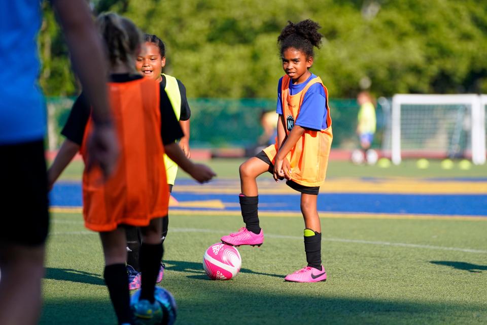 Gotham FC hosts a youth soccer clinic at Brookdale Park soccer field in Montclair on Monday, June 13, 2022. 