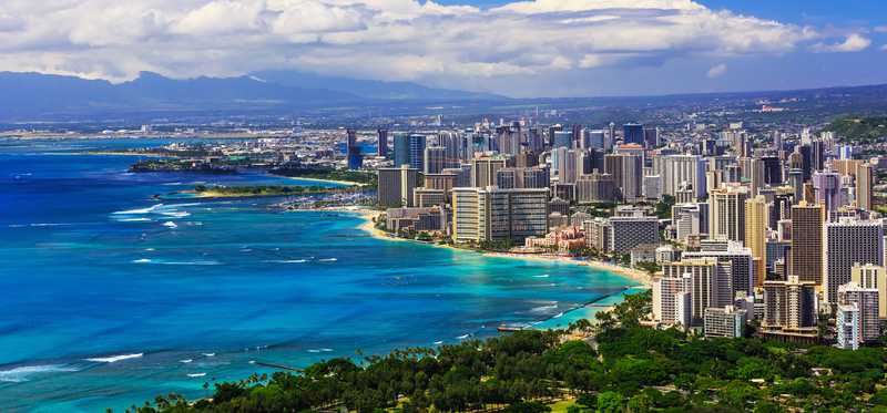 skyline of Honolulu Hawaii and Waikiki Beach