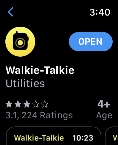 Screen shot of Walkie-Talkie app for Apple Watch on App Store.