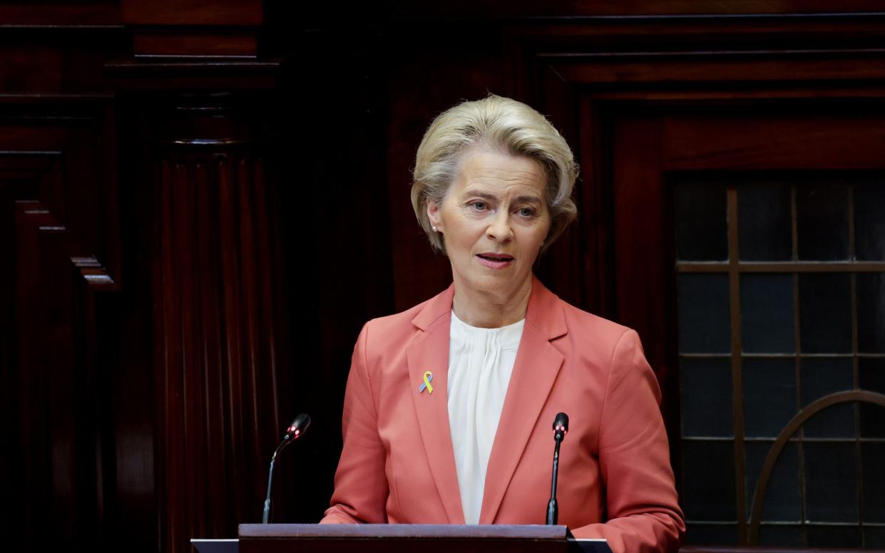 Ursula von der Leyen, pictured in Dublin on Thursday to mark Ireland's 50-year membership of the EU, said Brussels would approach negotiations with 'common sense' - PA