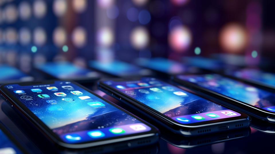 A row of mobile phones, highlighting the company's mobile growth platform.