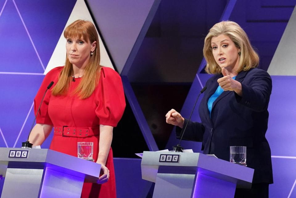 Penny Mordaunt (right) branded Mr Sunak’s snub ‘completely wrong’ during the BBC's fiery seven-way TV election debate on Friday evening (Stefan Rousseau/PA Wire)