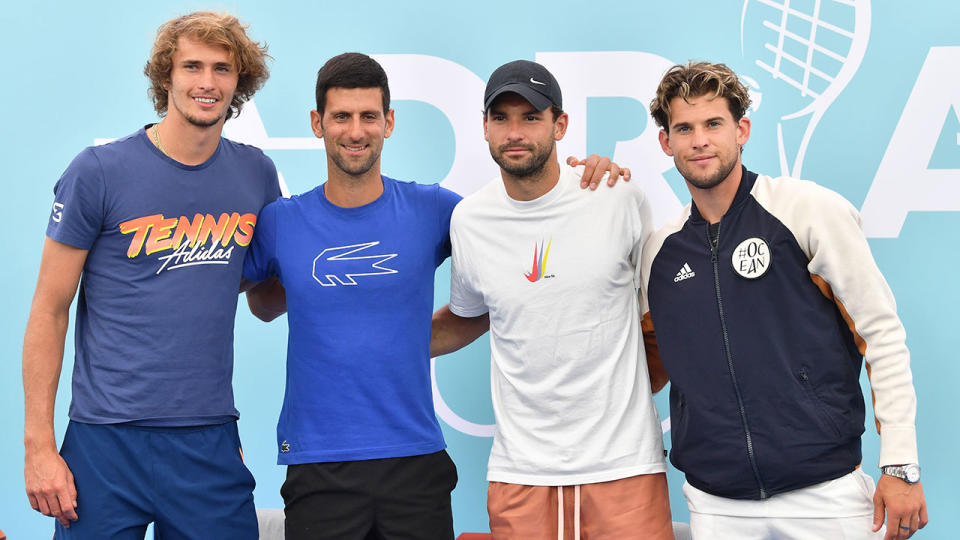 Dimitrov is seen here with others tennis stars at the Adria Tour in June.