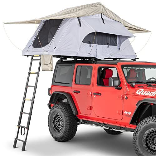 <p><strong>Quadratec</strong></p><p>amazon.com</p><p><strong>$799.99</strong></p><p>Pickup drivers can sleep in the bed of their trucks when camping. Jeep owners have to get a bit more creative. This two-person <strong>rooftop Jeep tent</strong> is made of 600D ripstop waterproof and windproof polyester. It features a durable aluminum honeycomb interior with a one-inch flat aluminum exterior platform for extra strength without extra weight. And it comes with universal brackets to mount onto most any Gladiator and Wrangler roof rack. </p><p>A 2.5-inch high-density foam mattress is integrated. This tent has a 96 x 49–inch sleeping footprint and, as a bonus, features mesh windows and an integrated interior LED light bar for stowing gear at night.</p>
