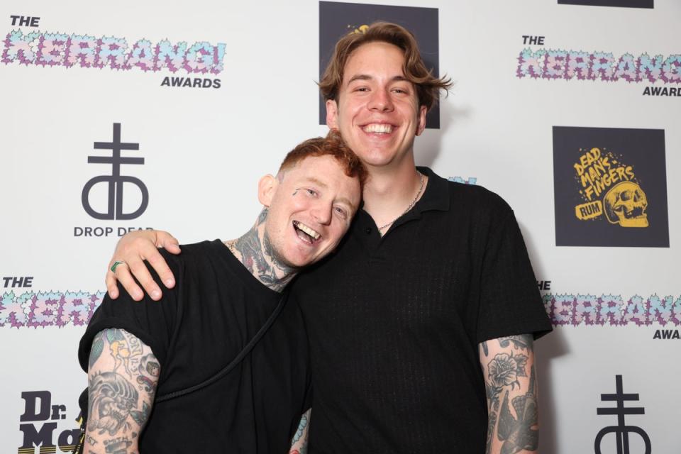 Frank Carter and Dean Richardson from Frank Carter & The Rattlesnakes attending the Kerrang! Awards (Suzan Moore/PA) (PA Wire)