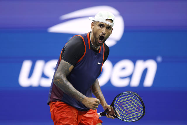 NEW YORK, NEW YORK - SEPTEMBER 04: Nick Kyrgios of Australia reacts against Daniil Medvedev during their Men's Singles Fourth Round match on Day Seven of the 2022 US Open at USTA Billie Jean King National Tennis Center on September 04, 2022 in the Flushing neighborhood of the Queens borough of New York City. (Photo by Sarah Stier/Getty Images)