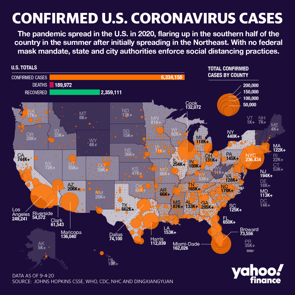 Confirmed coronavirus cases. (David Foster/Yahoo Finance)