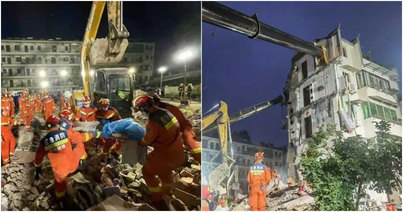 大陸安徽省銅陵市一棟5層樓高的住宅建築突坍塌，導致4人死亡、1人受傷。（圖／翻攝自央視新聞）