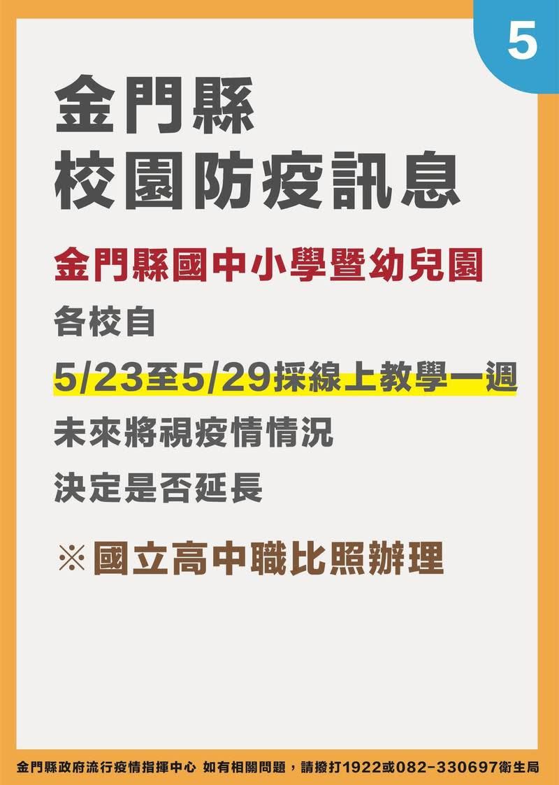 金門縣政府公布校園防疫訊息。（圖／金門縣政府提供）