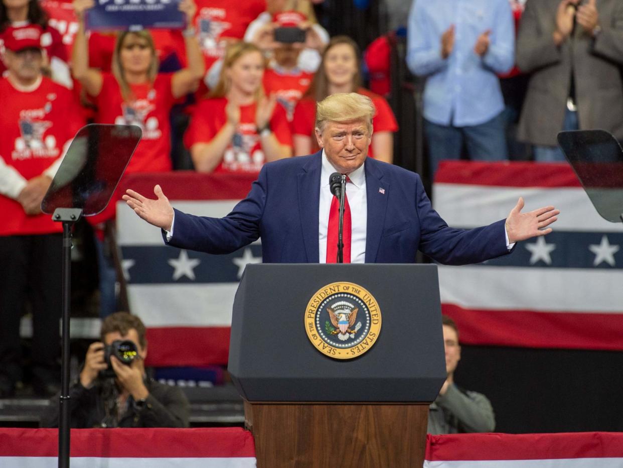 Donald Trump addresses a MAGA rally crowd in Minneapolis, Minnesota: Craig Lassig/EPA